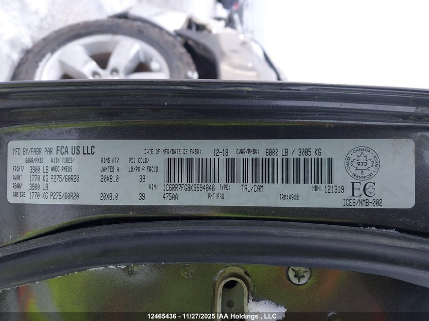 1C6RR7FG8KS594846 2019 RAM 1500 photo no. 9