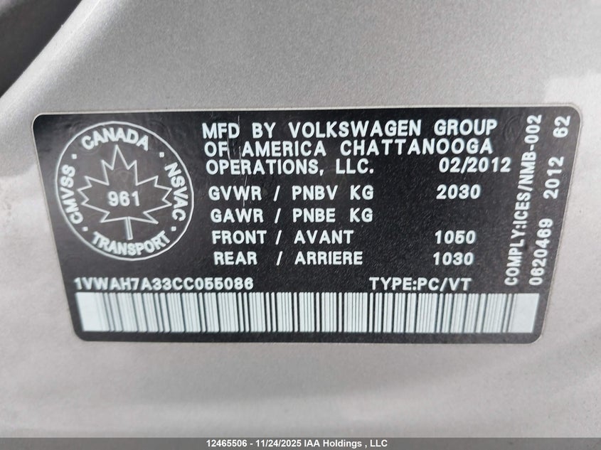1VWAH7A33CC055086 2012 VOLKSWAGEN PASSAT photo no. 9