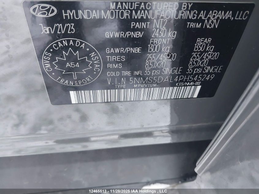 2023 Hyundai Santa Fe Ultimate Calligraphy VIN: 5NMS5DAL4PH545249 Lot: 12465513
