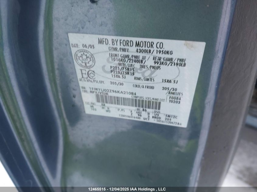 2006 Ford Escape Xls VIN: 1FMYU02Z96KA21084 Lot: 12465515