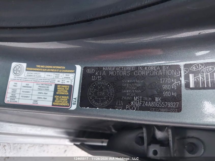 2016 Kia Forte 2.0L Ex/2.0L Ex Se/2.0L Sx VIN: KNAFZ4A81G5579327 Lot: 12465517