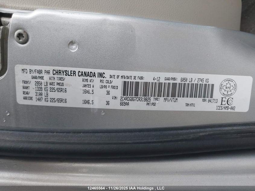 2C4RDGBG7CR319825 2012 DODGE CARAVAN photo no. 9