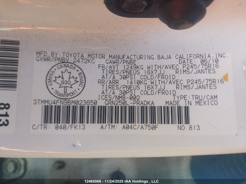 2011 Toyota Tacoma Double Cab Long Bed VIN: 3TMMU4FN9BM023650 Lot: 12465568
