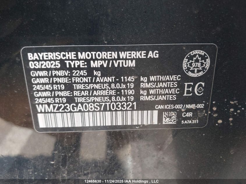 2025 Mini Countryman Cooper S VIN: WMZ23GA08S7T03321 Lot: 12465630