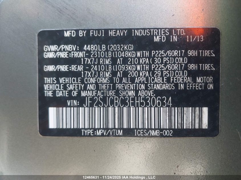 2014 Subaru Forester 2.5I Premium VIN: JF2SJCBC3EH530634 Lot: 12465631