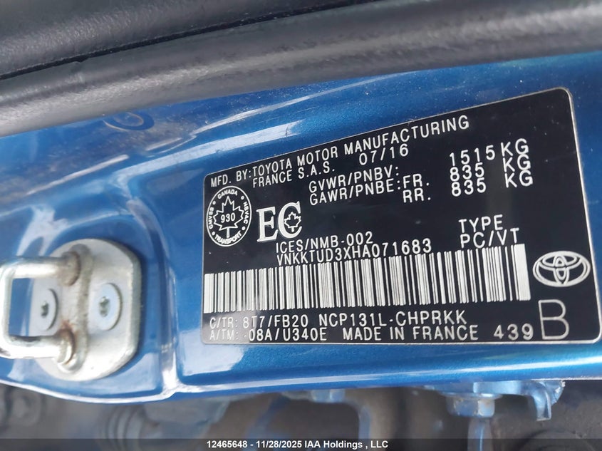 VNKKTUD3XHA071683 2017 TOYOTA YARIS photo no. 9