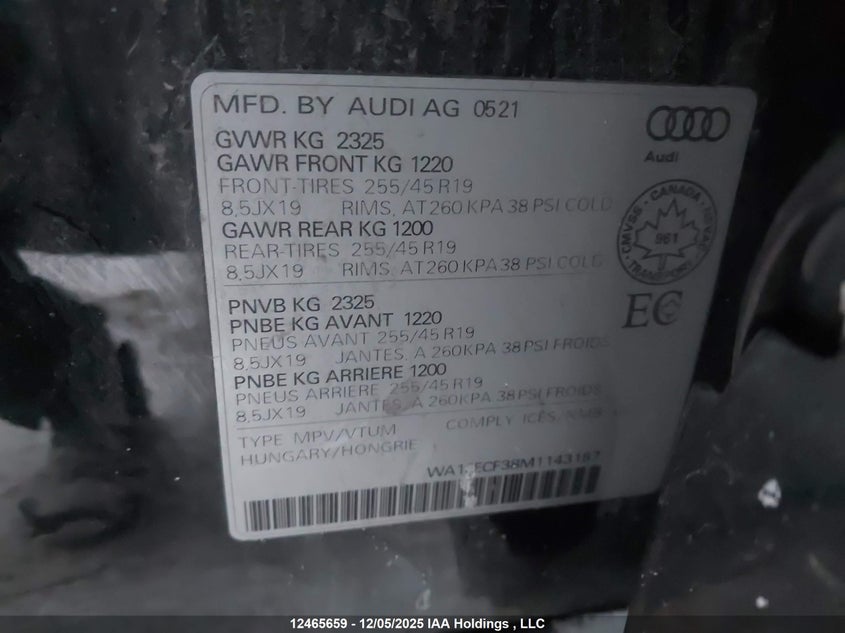 WA1FECF38M1143187 2021 AUDI Q3 photo no. 9