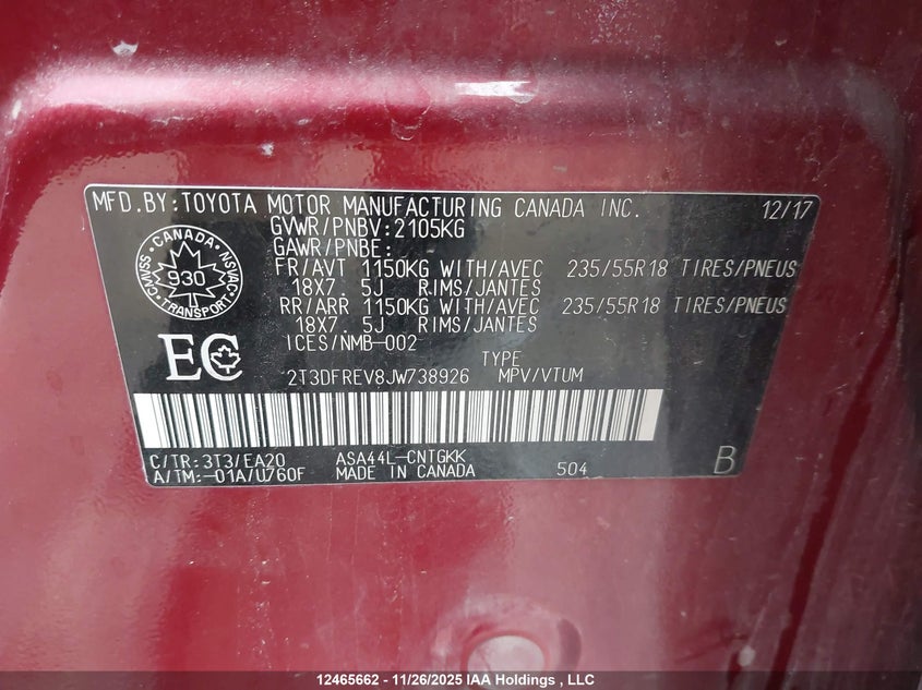 2T3DFREV8JW738926 2018 TOYOTA RAV 4 photo no. 9