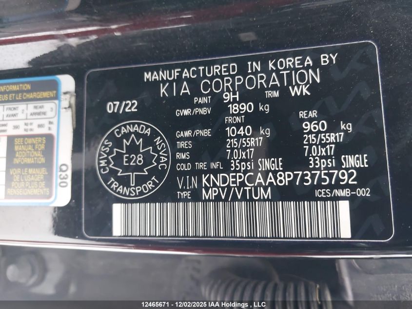 2023 Kia Seltos Lx VIN: KNDEPCAA8P7375792 Lot: 12465671