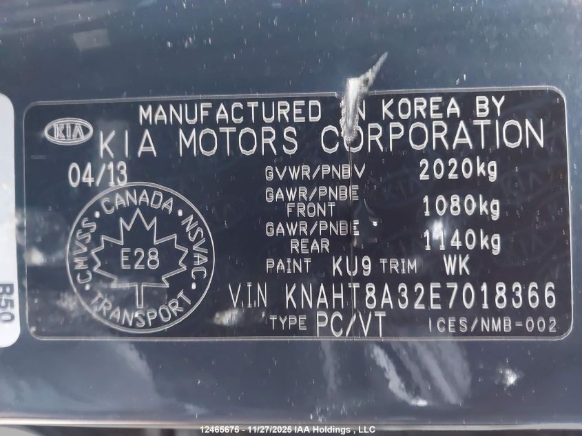 2014 Kia Rondo Lx VIN: KNAHT8A32E7018366 Lot: 12465675