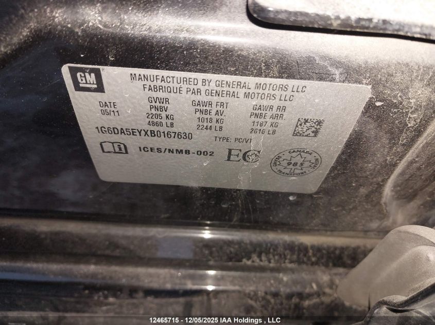 2011 Cadillac Cts VIN: 1G6DA5EYXB0167630 Lot: 12465715