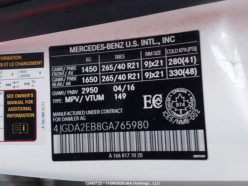 4JGDA2EB8GA765980 2016 MERCEDES-BENZ  photo no. 18