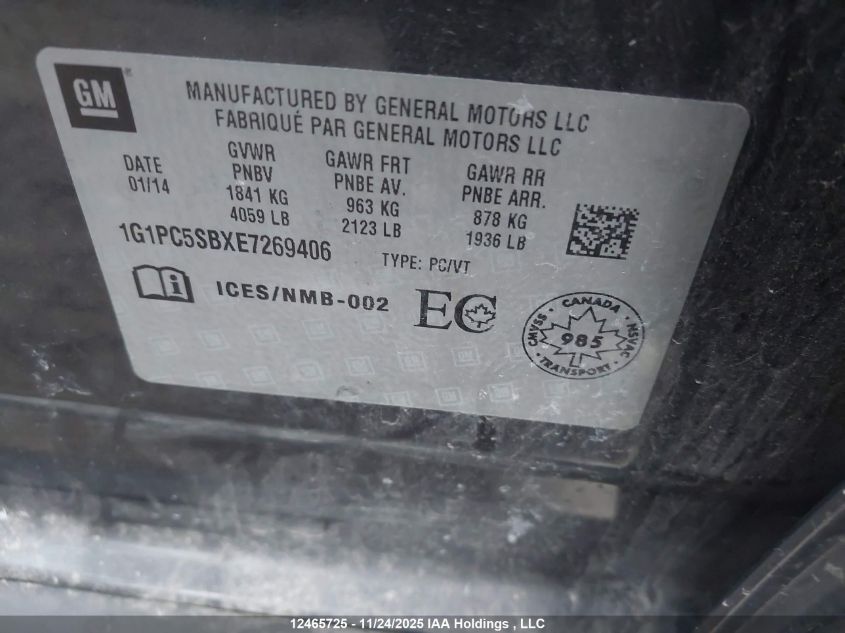 2014 Chevrolet Cruze 1Lt VIN: 1G1PC5SBXE7269406 Lot: 12465725