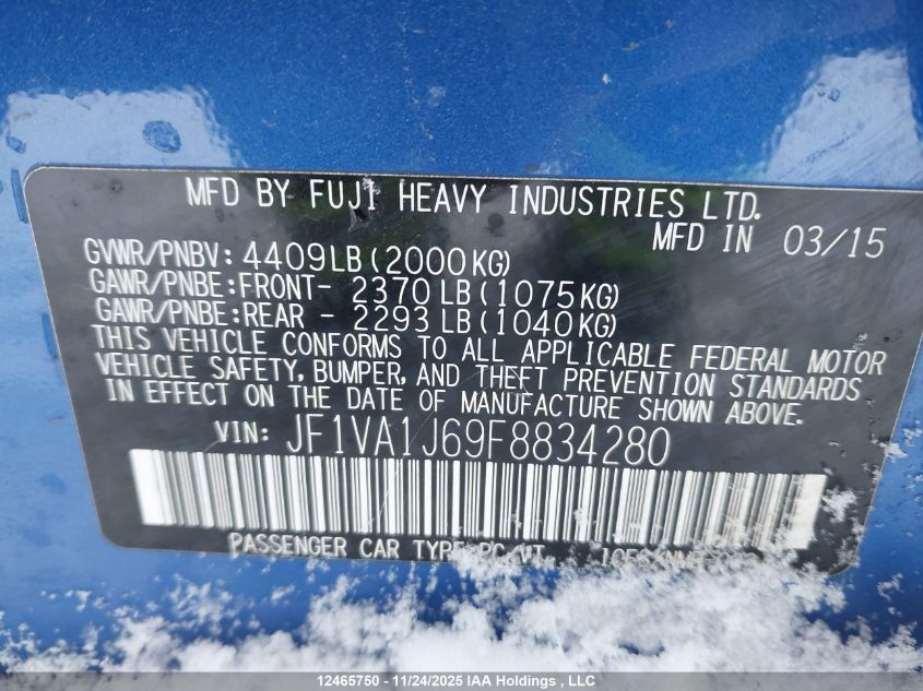 2015 Subaru Wrx Sport-Tech Package VIN: JF1VA1J69F8834280 Lot: 12465750