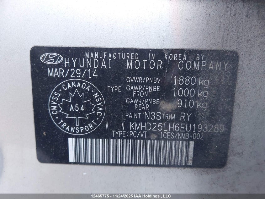 KMHD25LH6EU193289 2014 HYUNDAI ELANTRA photo no. 9