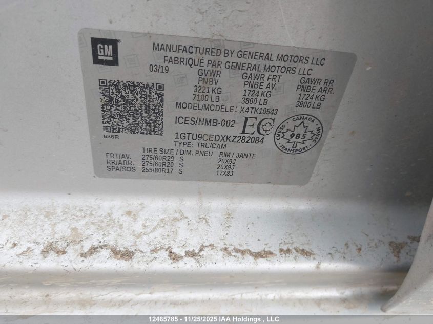2019 GMC Sierra 1500 Elevation VIN: 1GTU9CEDXKZ282084 Lot: 12465785