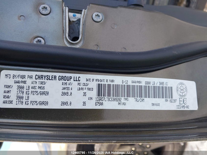 1C6RD7LT9CS309282 2012 RAM 1500 photo no. 9
