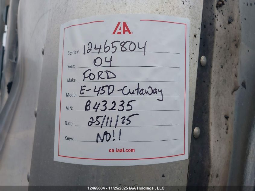 2004 Ford E-450 Cutaway VIN: 1FDXE45P54HB43235 Lot: 12465804