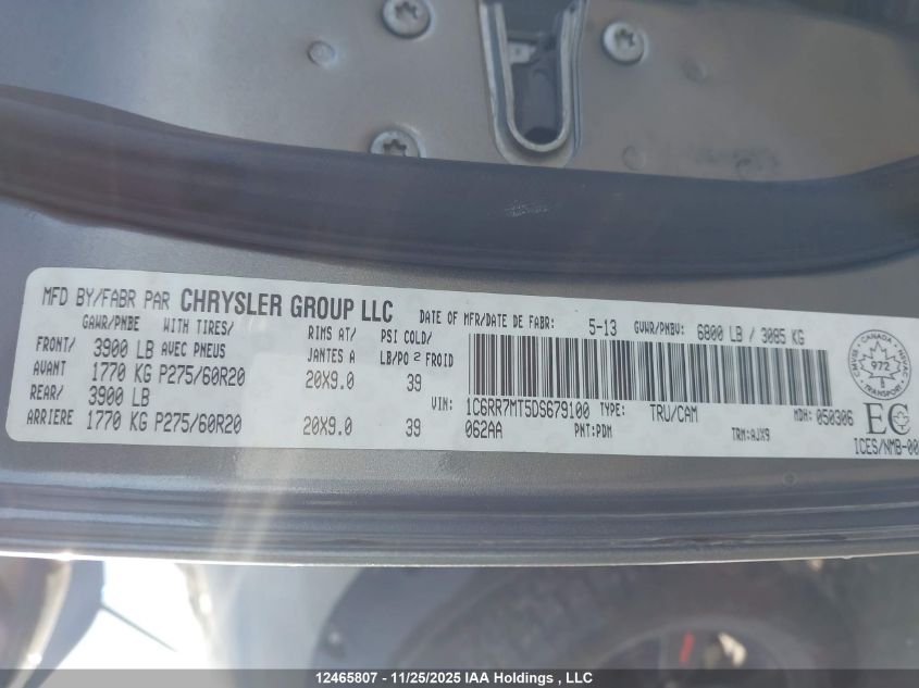 2013 Ram 1500 Sport VIN: 1C6RR7MT5DS679100 Lot: 12465807