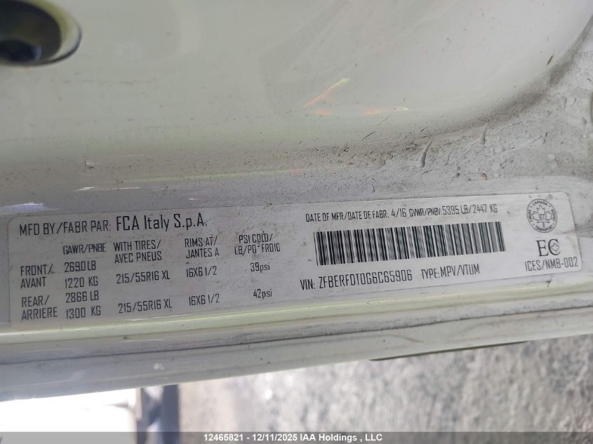 2016 Ram Promaster City Tradesman Slt VIN: ZFBERFDT0G6C65906 Lot: 12465821