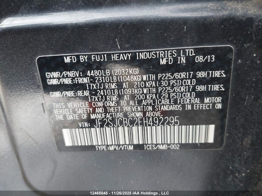 2014 Subaru Forester 2.5I Premium VIN: JF2SJCBC2EH492295 Lot: 12465845