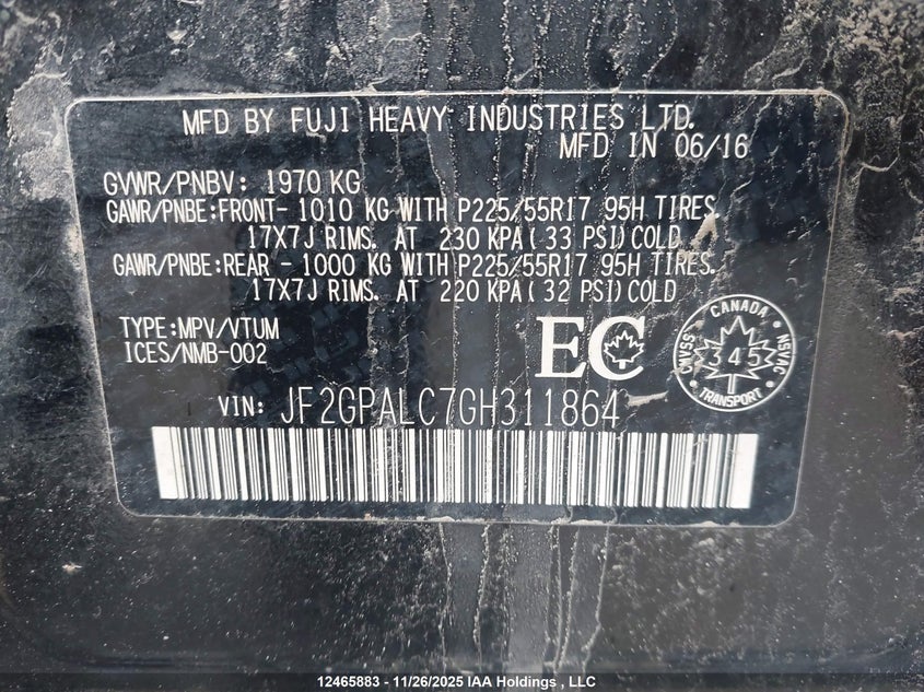 2016 Subaru Crosstrek Limited Package VIN: JF2GPALC7GH311864 Lot: 12465883