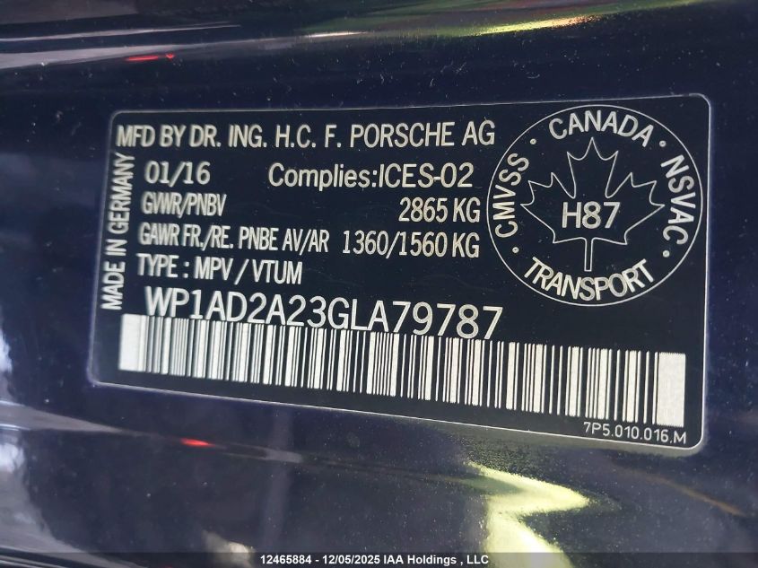 2016 Porsche Cayenne Gts VIN: WP1AD2A23GLA79787 Lot: 12465884