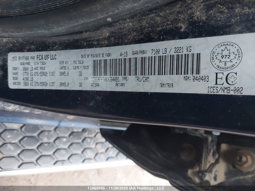 1C6SRFFT0KN764091 2019 RAM 1500 photo no. 9