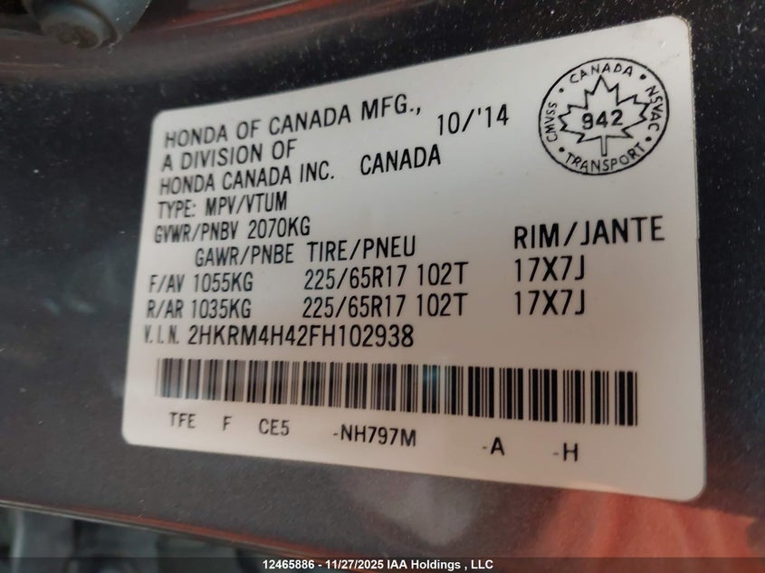 2HKRM4H42FH102938 2015 HONDA CR-V photo no. 9