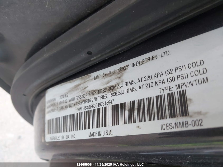 2009 Subaru Legacy Pzev VIN: 4S4BP60C497318947 Lot: 12465906