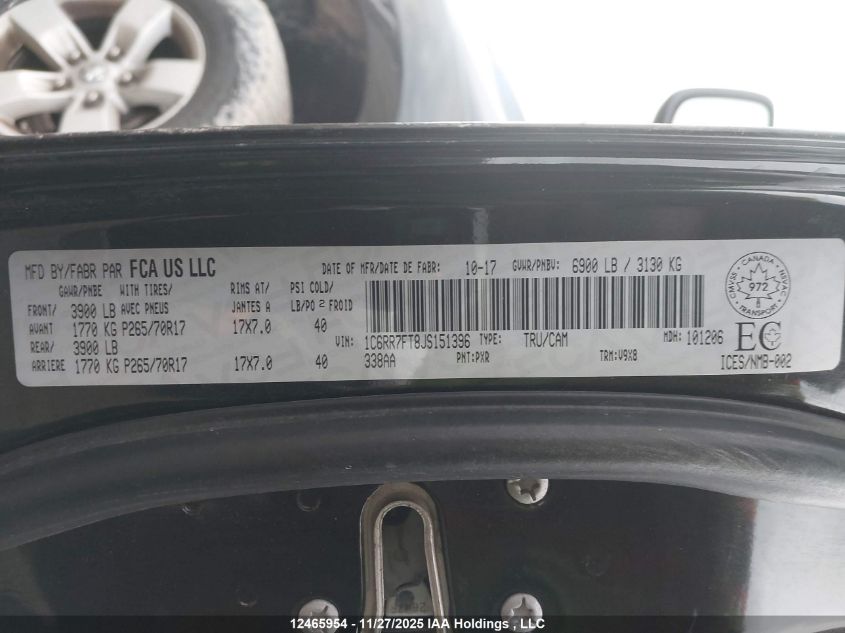 2018 Ram 1500 St VIN: 1C6RR7FT8JS151396 Lot: 12465954