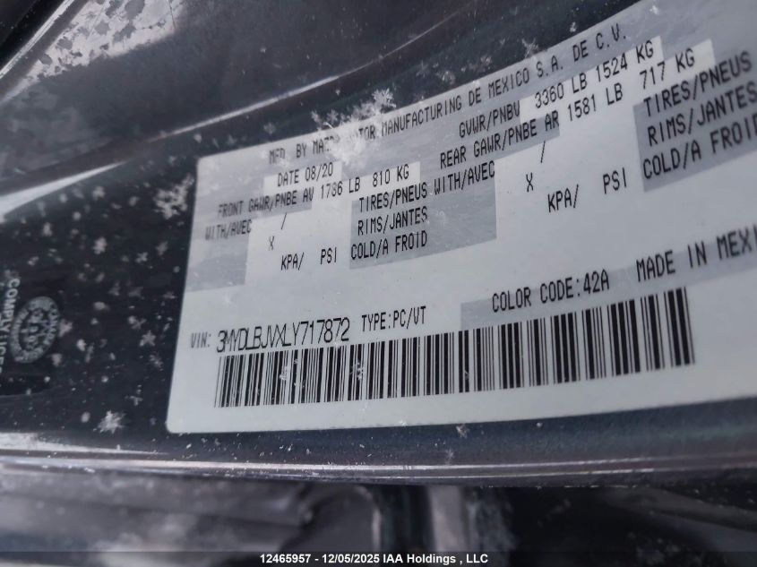 2020 Toyota Yaris VIN: 3MYDLBJVXLY717872 Lot: 12465957