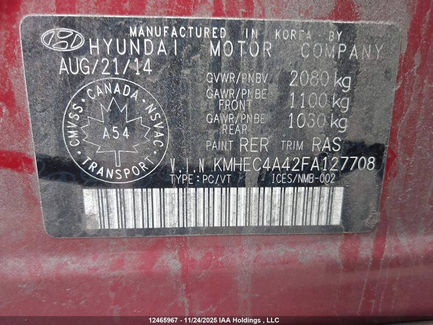 2015 Hyundai Sonata Hybrid Limited VIN: KMHEC4A42FA127708 Lot: 12465967
