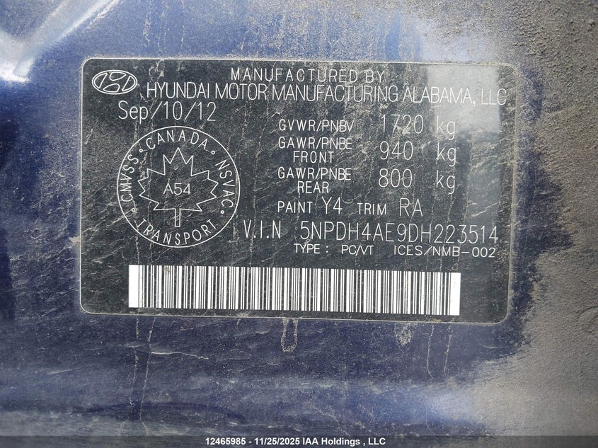 5NPDH4AE9DH223514 2013 HYUNDAI ELANTRA photo no. 9