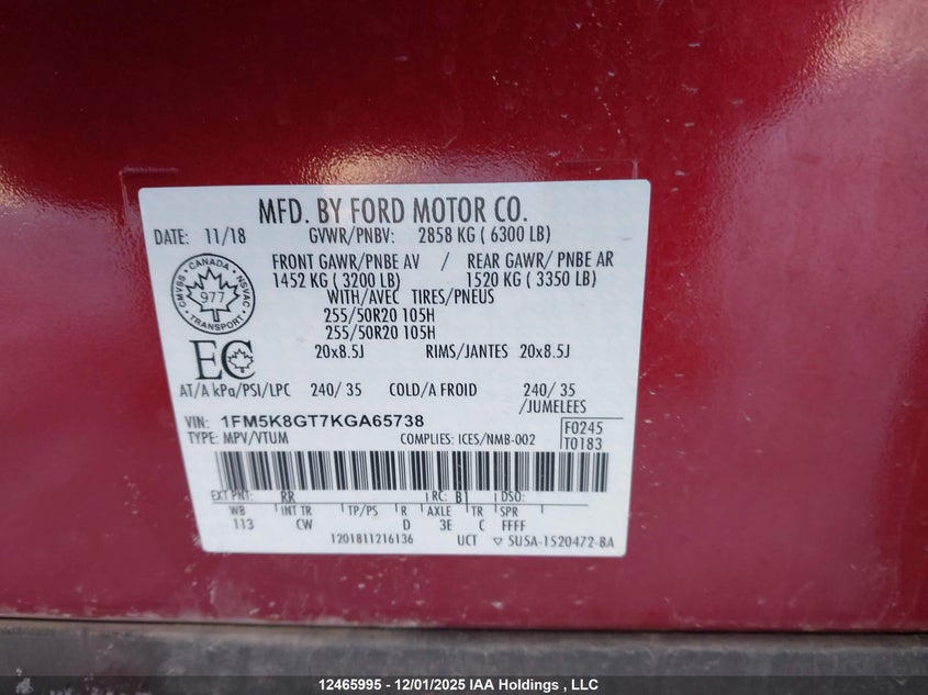 1FM5K8GT7KGA65738 2019 FORD  photo no. 9