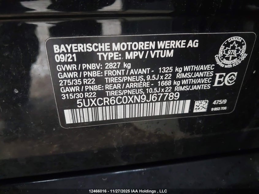 5UXCR6C0XN9J67789 2022 BMW X5 photo no. 9
