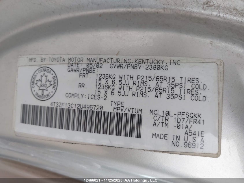 4T3ZF13C12U496720 2002 TOYOTA SIENNA photo no. 9