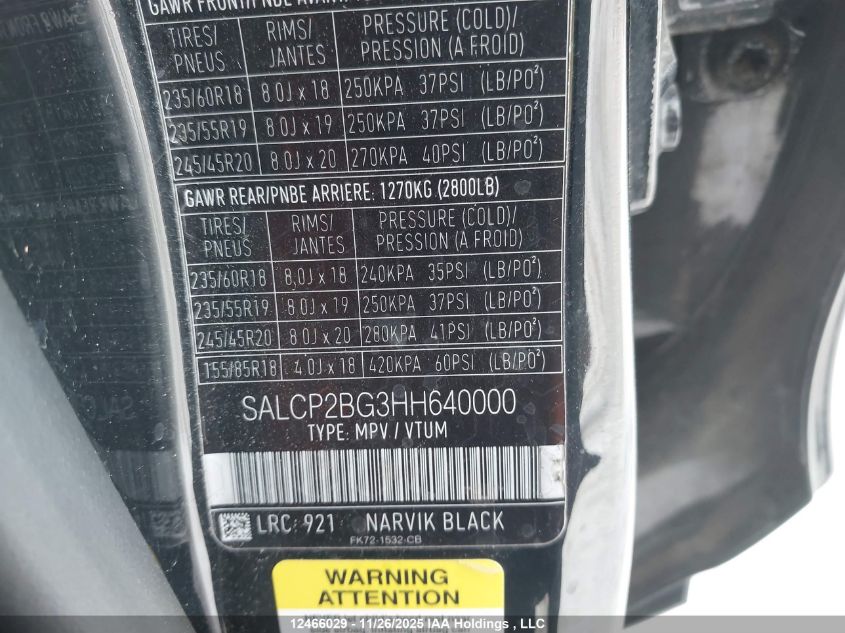 2017 Land Rover Discovery Sport Se VIN: SALCP2BG3HH640000 Lot: 12466029