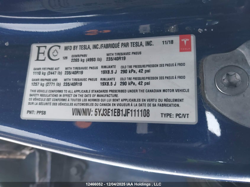 5YJ3E1EB1JF111108 2018 TESLA MODEL 3 photo no. 19