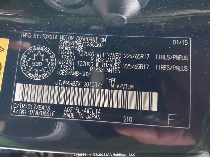JTJBARBZXF2010373 2015 LEXUS NX photo no. 9