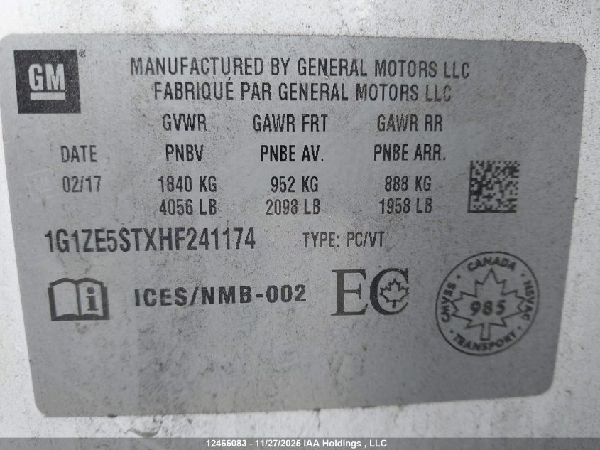 2017 Chevrolet Malibu VIN: 1G1ZE5STXHF241174 Lot: 12466083
