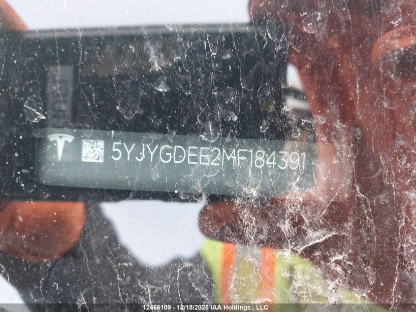 2021 Tesla Model Y Long Range VIN: 5YJYGDEE2MF184391 Lot: 12466109