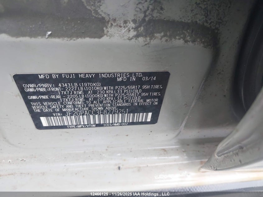 JF2GPACC3E8279251 2014 SUBARU XV photo no. 9