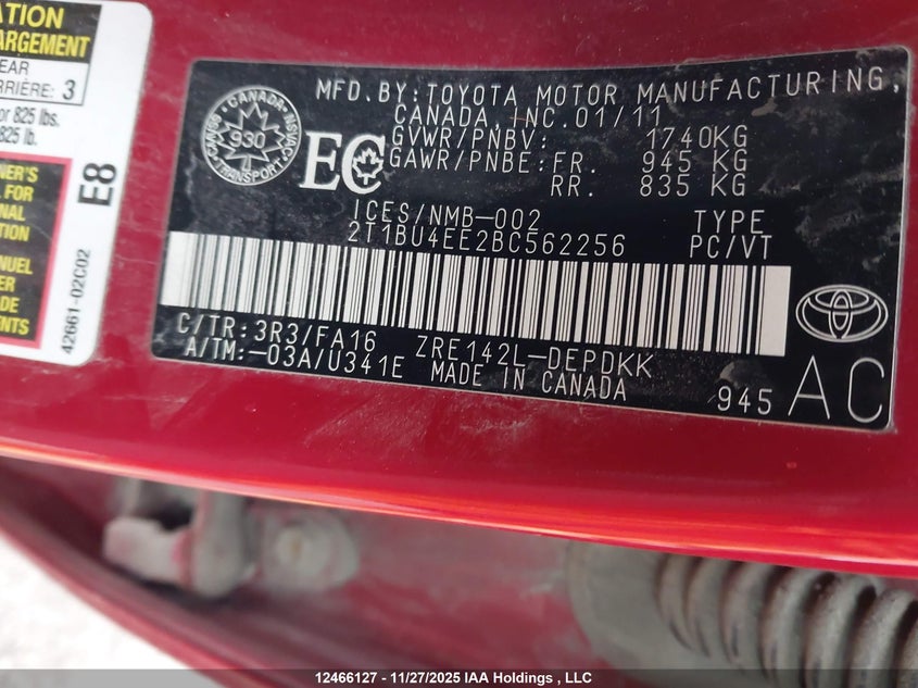 2T1BU4EE2BC562256 2011 TOYOTA COROLLA photo no. 9