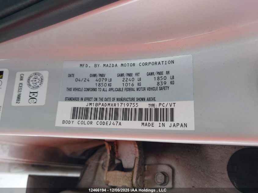 2024 Mazda Mazda3 VIN: JM1BPADMXR1719755 Lot: 12466194