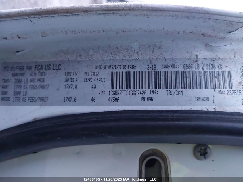 2019 Ram 1500 Classic Tradesman VIN: 1C6RR7FT2KS627420 Lot: 12466195