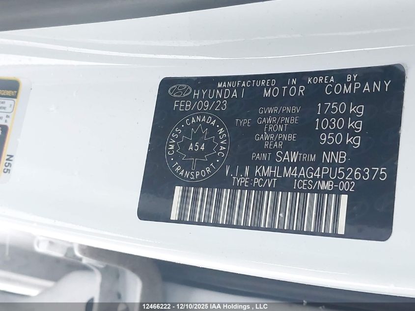 2023 Hyundai Elantra Essential Ivt With Hyundai Smartsense Package VIN: KMHLM4AG4PU526375 Lot: 12466222