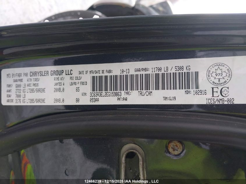 2014 Ram 3500 Laramie VIN: 3C63R3EL2EG159863 Lot: 12466239