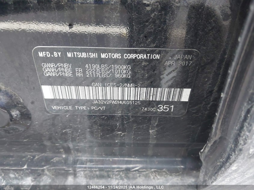 2017 Mitsubishi Lancer VIN: JA32V2FW2HU605125 Lot: 12466254