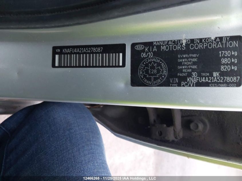 2010 Kia Forte VIN: KNAFU4A21A5278087 Lot: 12466265